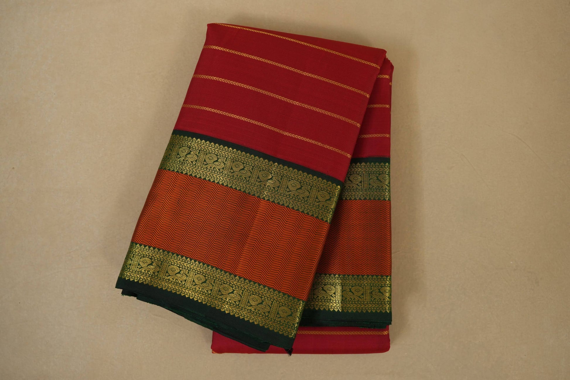 Red stripes Vintage Kanjivaram Silk Saree by Shreenivas Silks PSSR018014 - Parisera