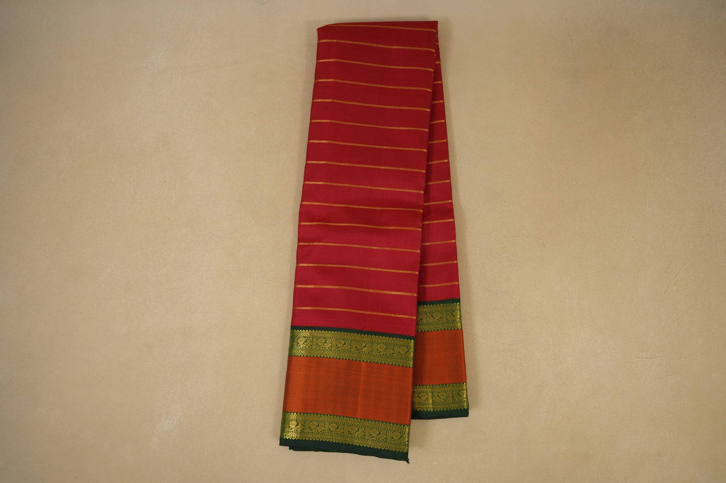 Red stripes Vintage Kanjivaram Silk Saree by Shreenivas Silks PSSR018014 - Parisera
