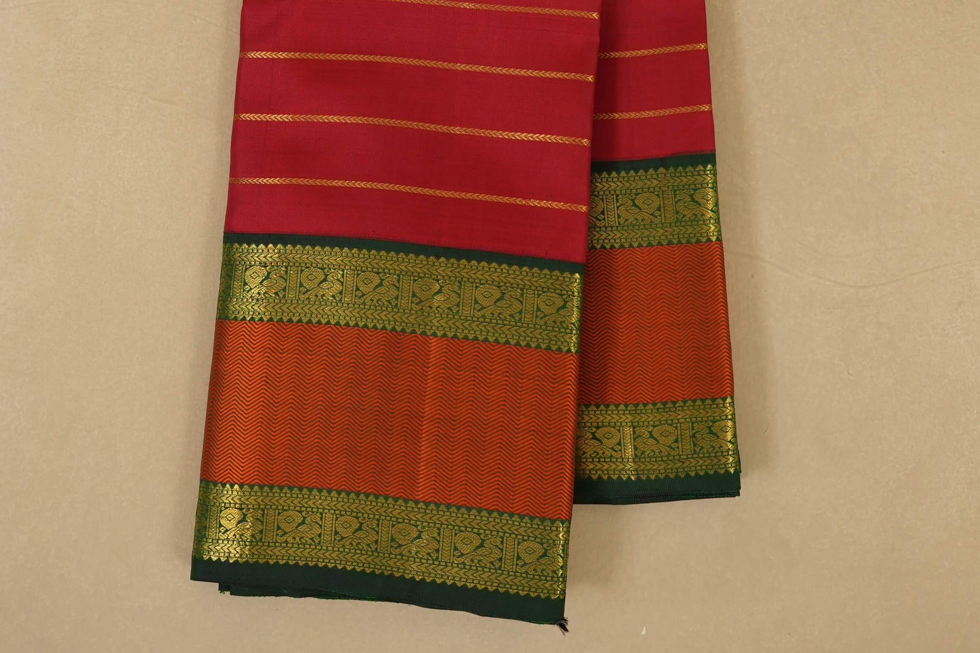 Red stripes Vintage Kanjivaram Silk Saree by Shreenivas Silks PSSR018014 - Parisera