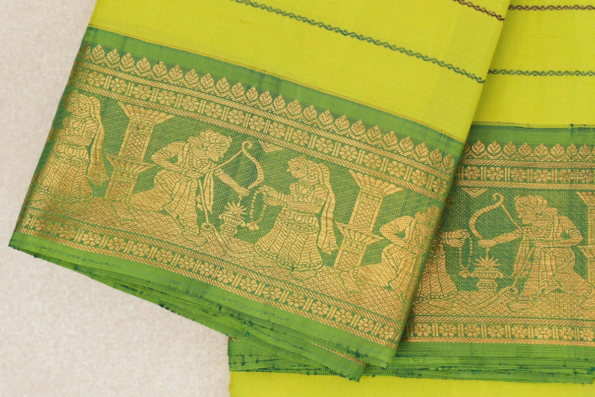 Lime Green Vintage Kanjivaram Silk Saree border zoom