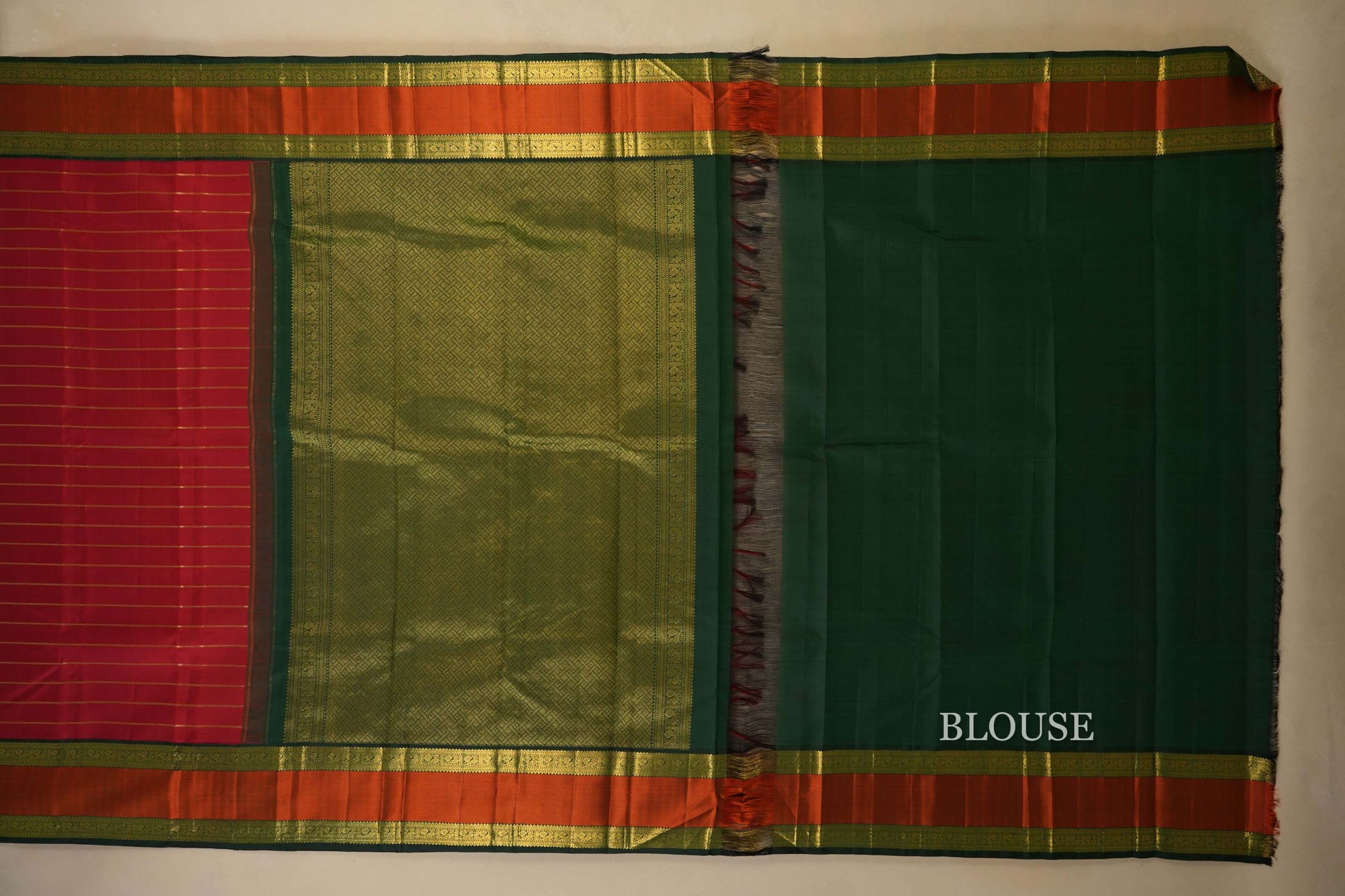 Red stripes Vintage Kanjivaram Silk Saree by Shreenivas Silks PSSR018014 - Parisera