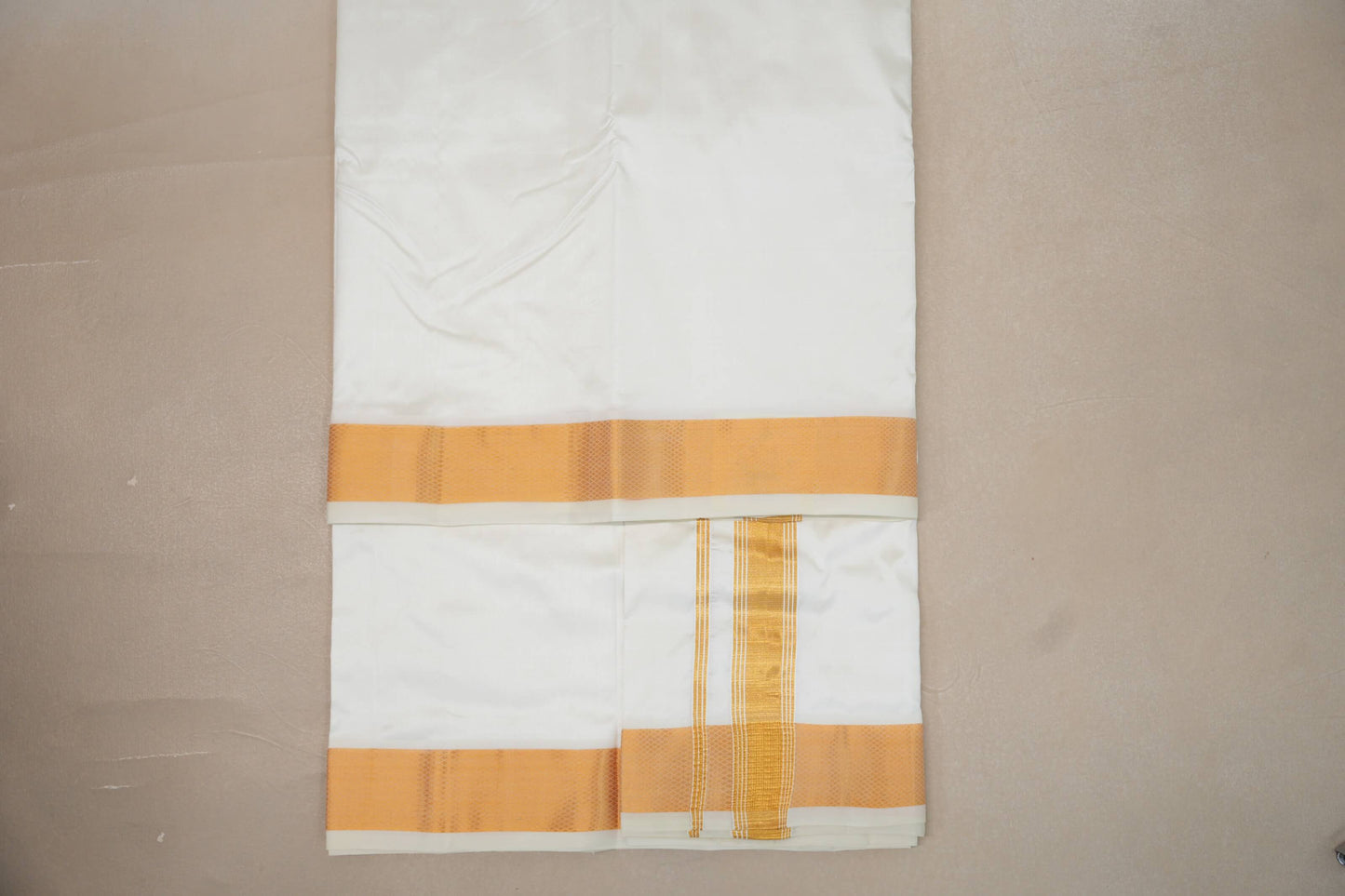 9 Mulam Silk Dhoti with 5 Mulam Angavastram for Wedding by Shreenivas Silks PSSR01DH070 - Parisera