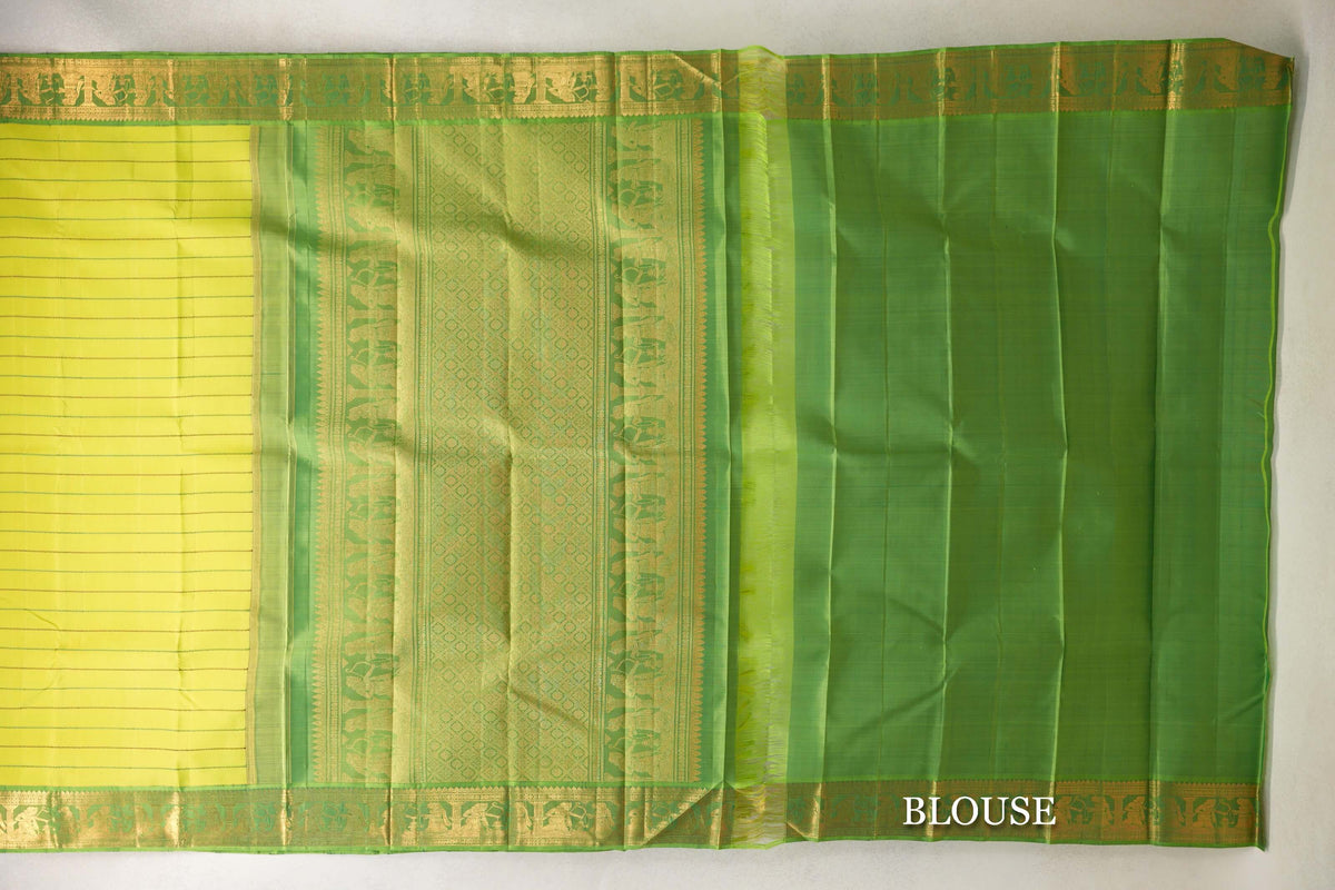 Lime Green Vintage Kanjivaram Silk Saree blouse