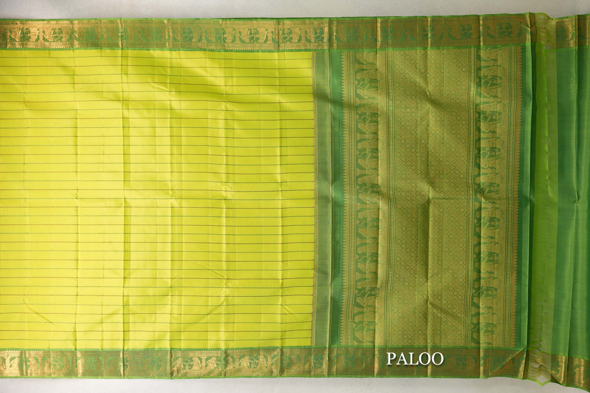 Lime Green Vintage Kanjivaram Silk Saree paloo