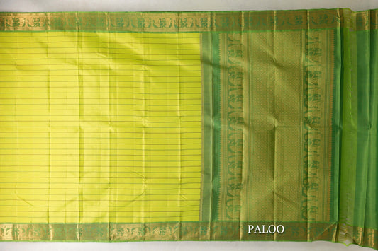 Lime Green Vintage Kanjivaram Silk Saree paloo