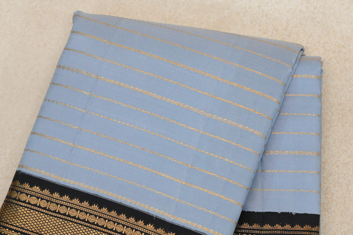  Grey Blue Vintage Kanjivaram Silk Saree body zoom