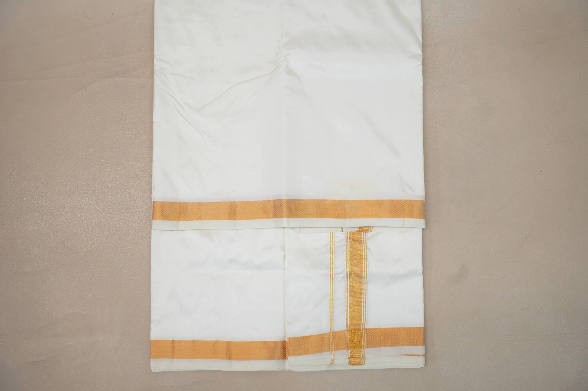 9 Mulam Silk Dhoti with 5 Mulam Angavastram for Wedding by Shreenivas Silks PSSR01DH072 - Parisera