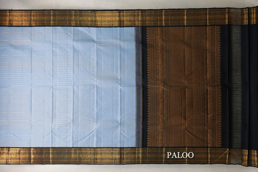  Grey Blue Vintage Kanjivaram Silk Saree paloo