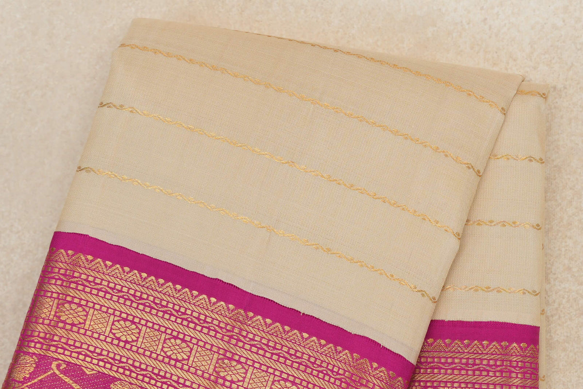 Beige with Pink Borders Beldhary Vintage Kanjivaram Silk Saree by Shreenivas Silks PSSR0110163
