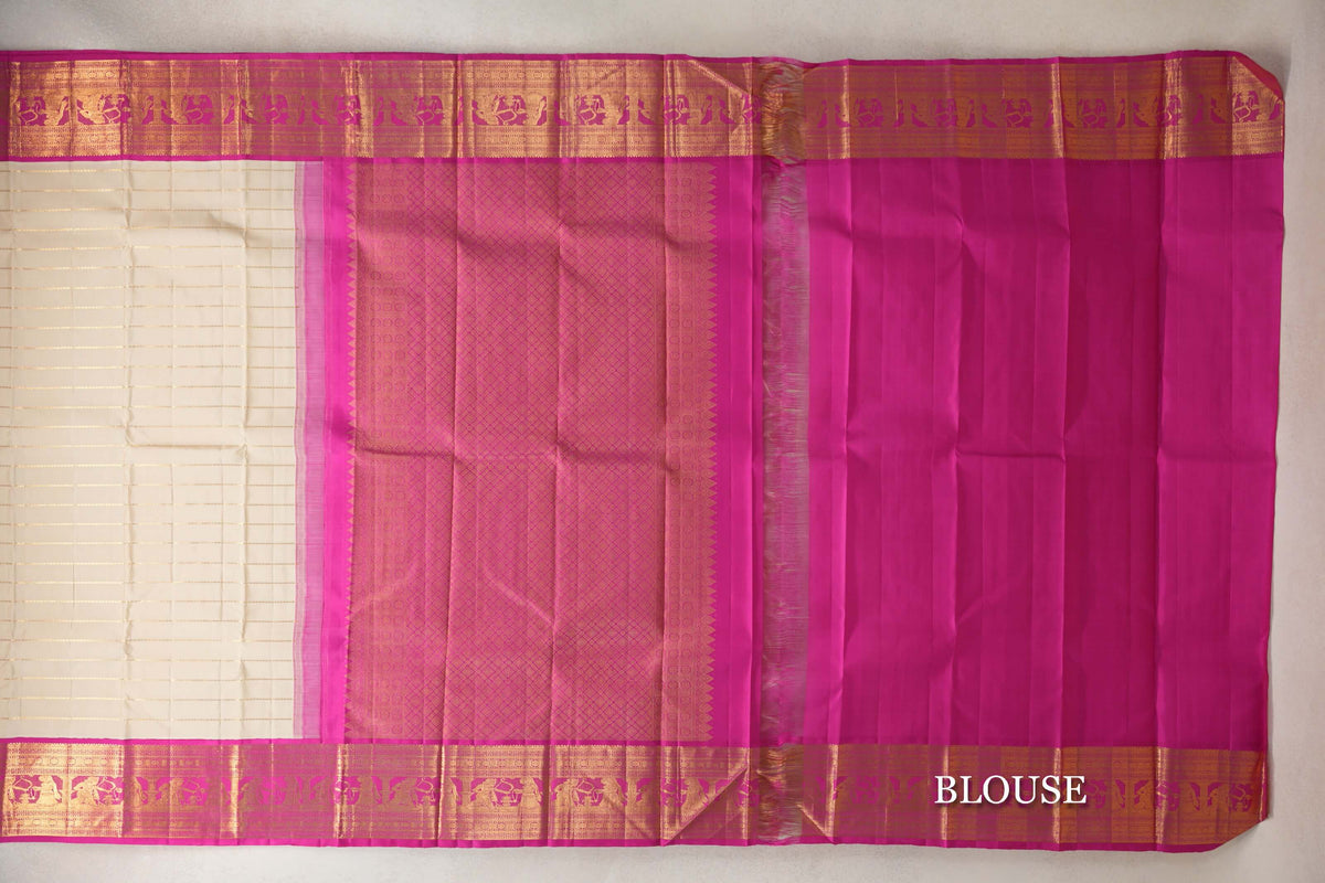 Beige with Pink Borders Beldhary Vintage Kanjivaram Silk Saree by Shreenivas Silks PSSR0110163