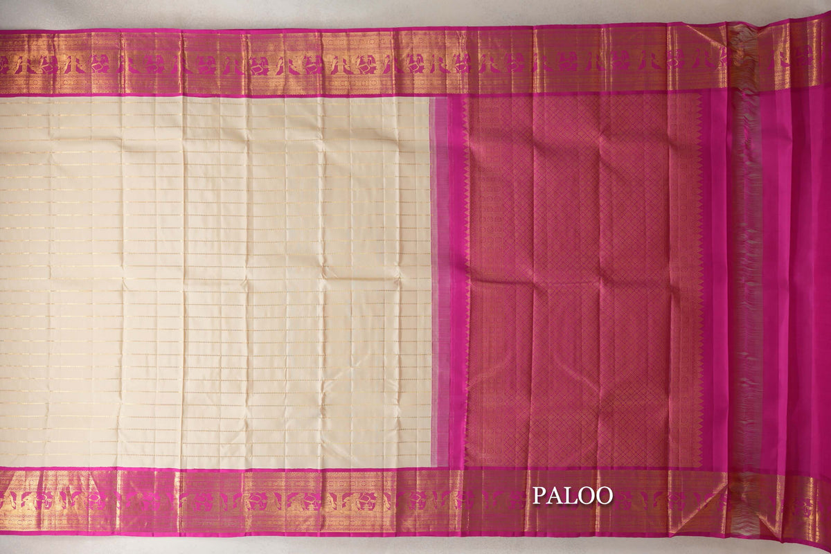 Beige with Pink Borders Beldhary Vintage Kanjivaram Silk Saree by Shreenivas Silks PSSR0110163