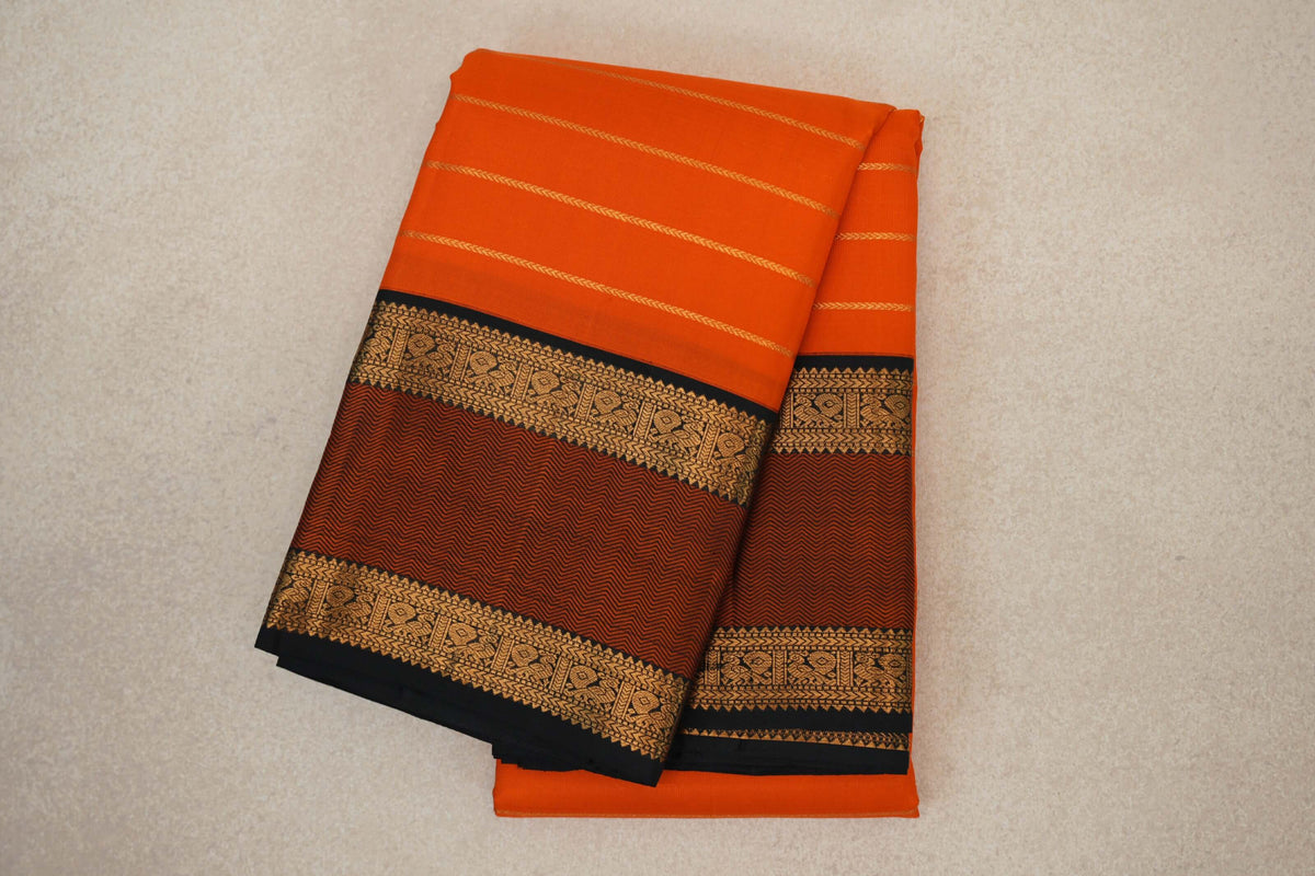 Orange Vintage Kanjivaram Silk Saree folded 