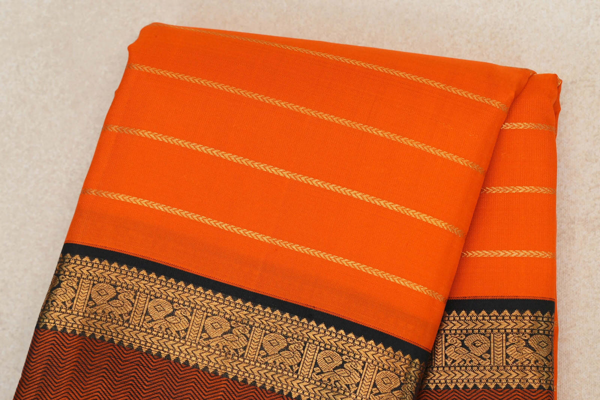 Orange Vintage Kanjivaram Silk Saree  body zoom