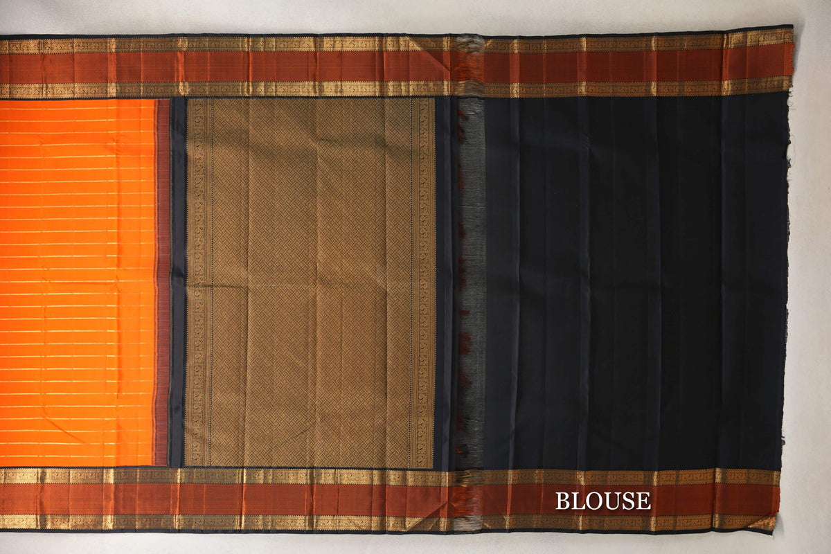 Orange Vintage Kanjivaram Silk Saree  blouse