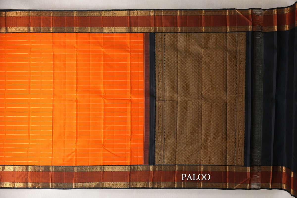 Orange Vintage Kanjivaram Silk Saree paloo