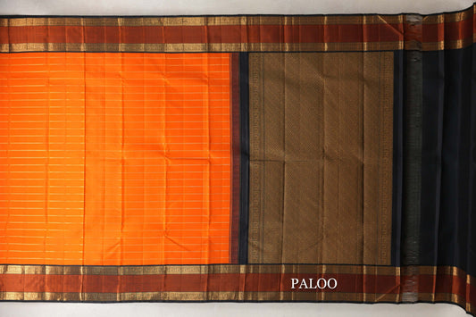 Orange Vintage Kanjivaram Silk Saree paloo