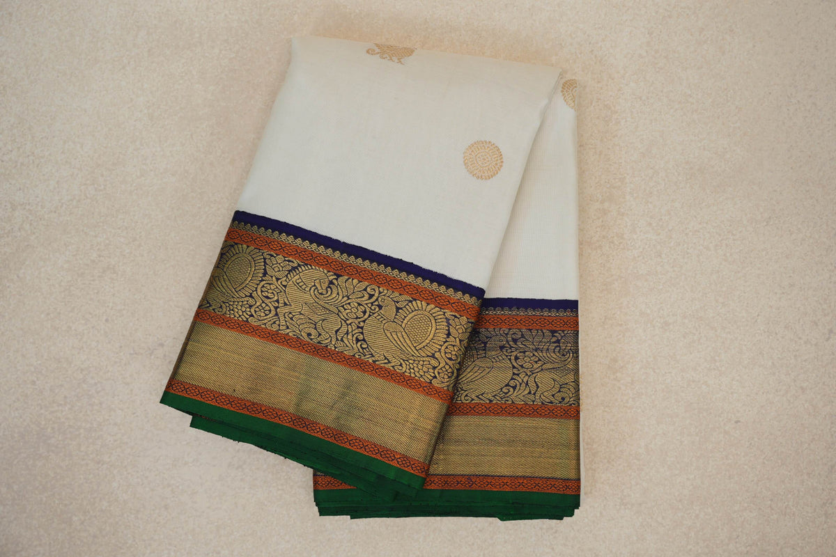 Off White Vintage Kanjivaram Silk Saree folded