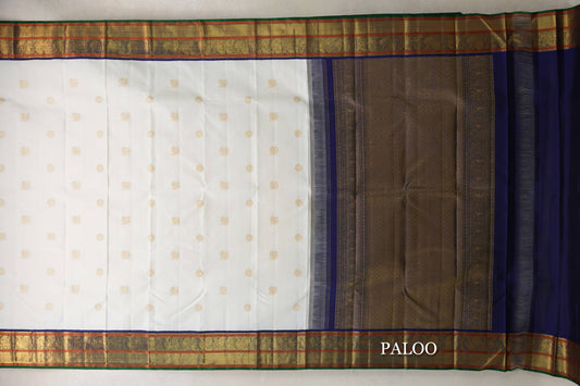 Off White Vintage Kanjivaram Silk Saree paloo