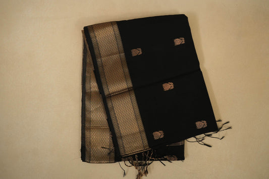 Black Maheshwari Silk Cotton Saree by Shreenivas Silks PSSR018019 - Parisera