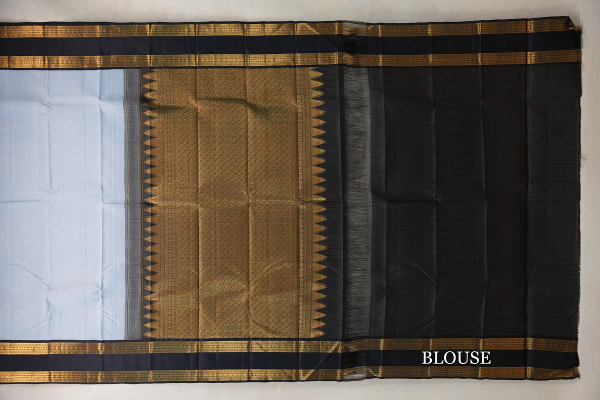  Grey Vintage Kanjivaram Silk Saree blouse