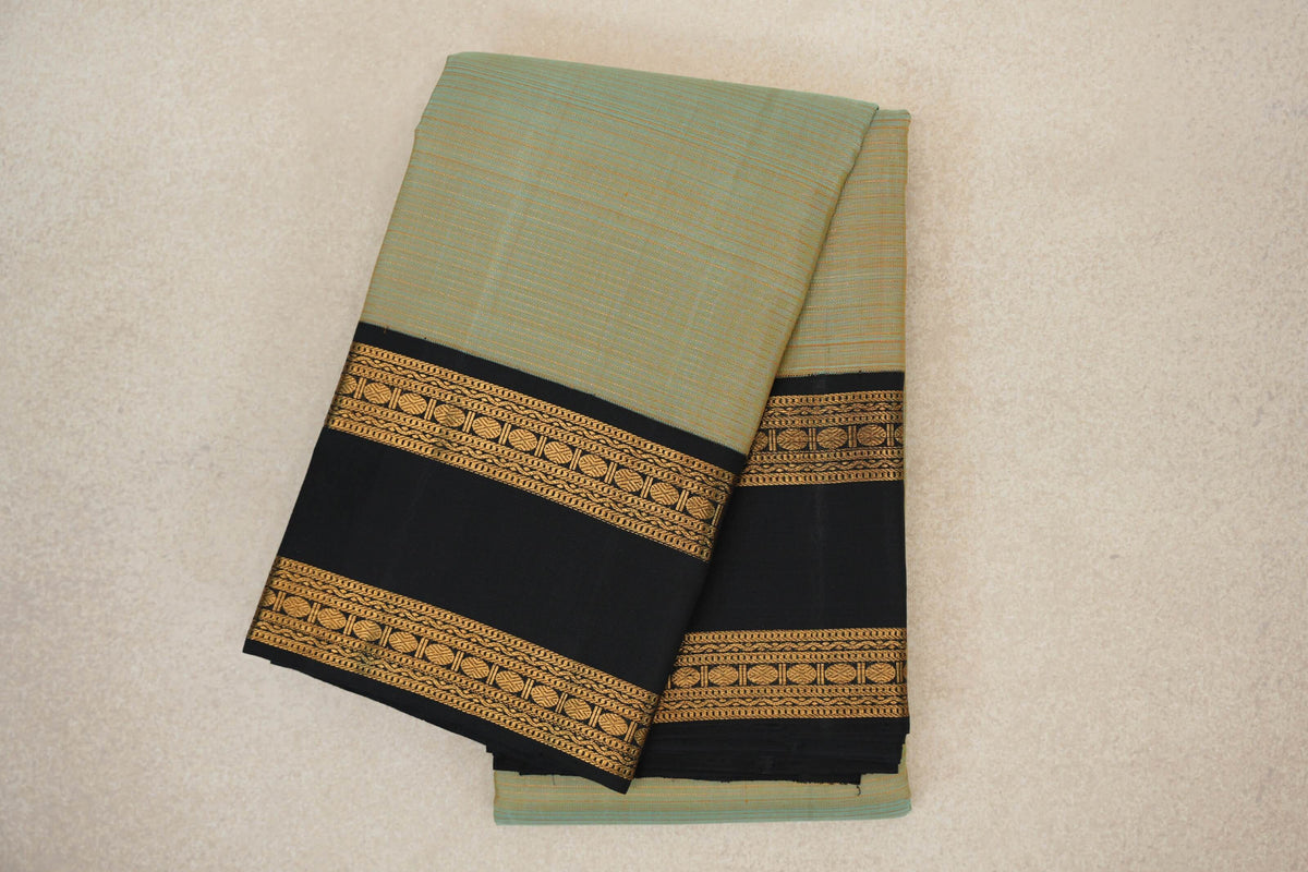 Dual Tone of Mild Pastel Blue and Yellow with Black Rettai Pettu Borders Vaira Oosi Vintage Kanjivaram Silk Saree by Shreenivas Silks PSSR0110168