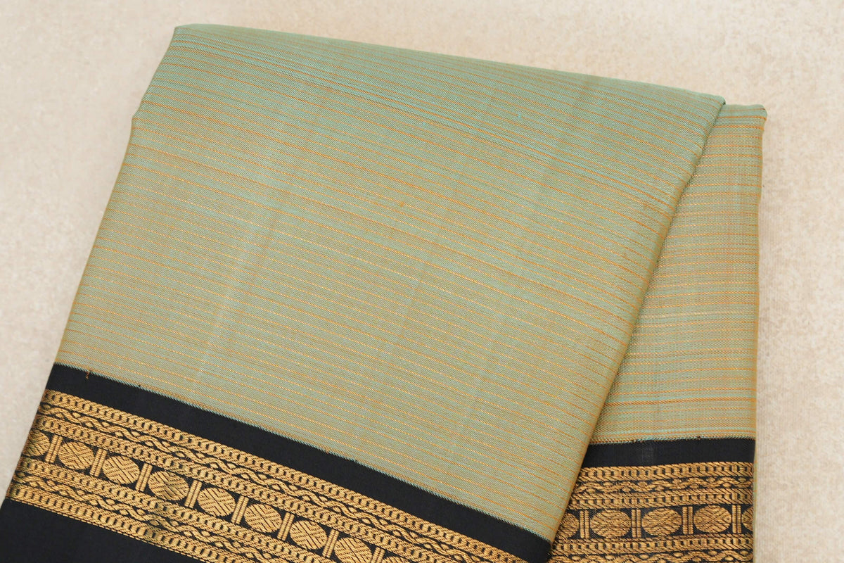 Dual Tone of Mild Pastel Blue and Yellow with Black Rettai Pettu Borders Vaira Oosi Vintage Kanjivaram Silk Saree by Shreenivas Silks PSSR0110168