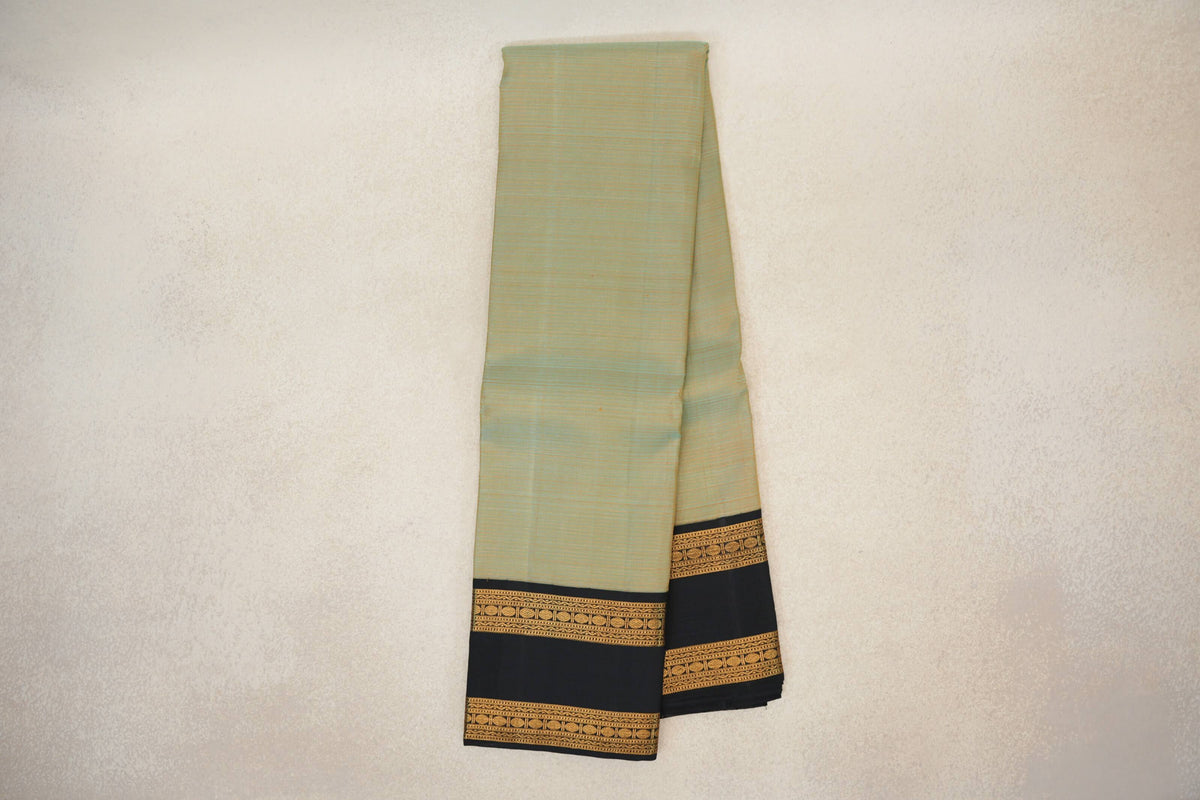 Dual Tone of Mild Pastel Blue and Yellow with Black Rettai Pettu Borders Vaira Oosi Vintage Kanjivaram Silk Saree by Shreenivas Silks PSSR0110168