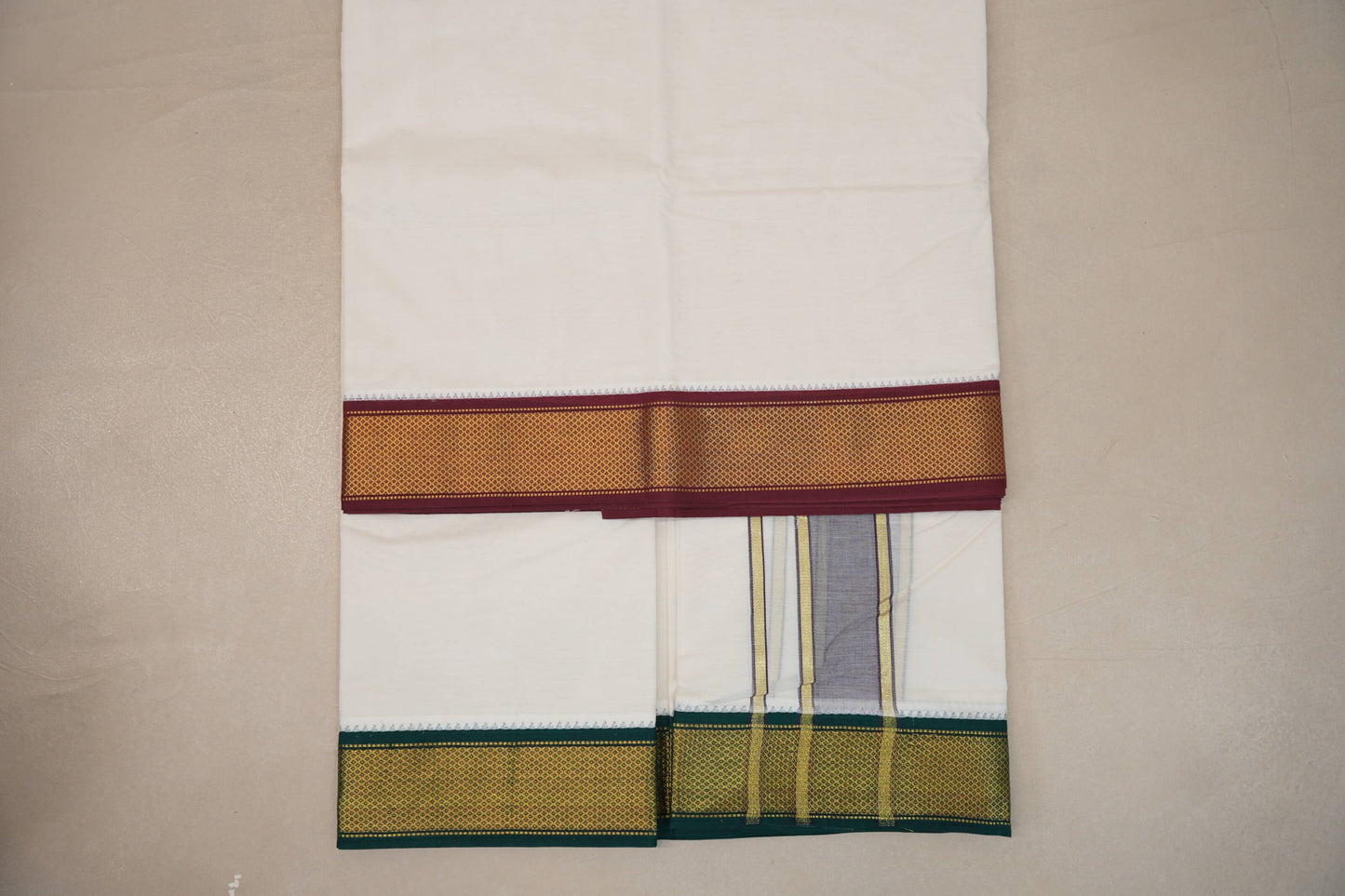 10 Mulam Cotton Muhurtham Dhoti with 6 Mulam Angavastram by Shreenivas Silks PSSR01DH085 - Parisera