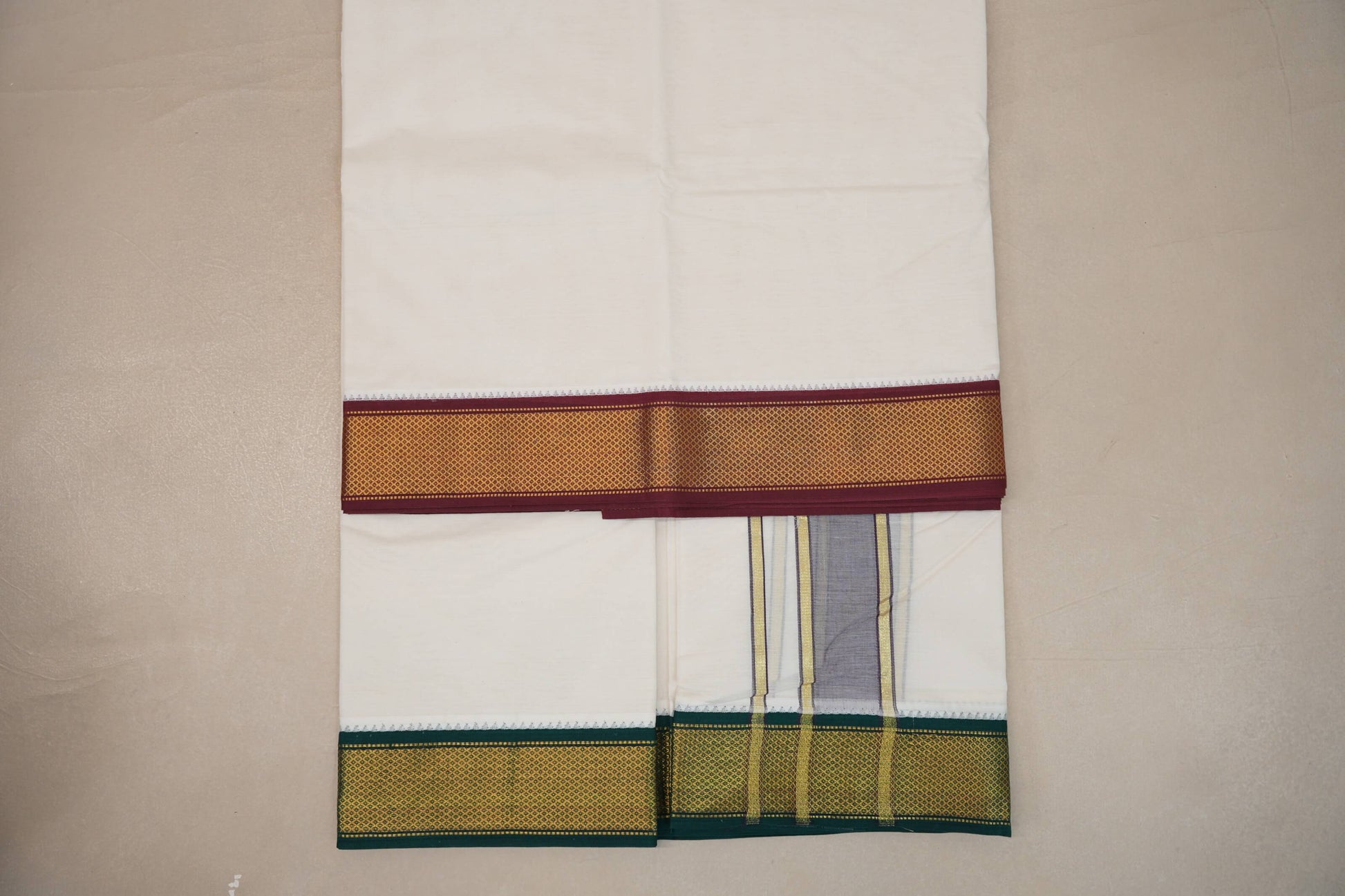 10 Mulam Cotton Muhurtham Dhoti with 6 Mulam Angavastram by Shreenivas Silks PSSR01DH085 - Parisera