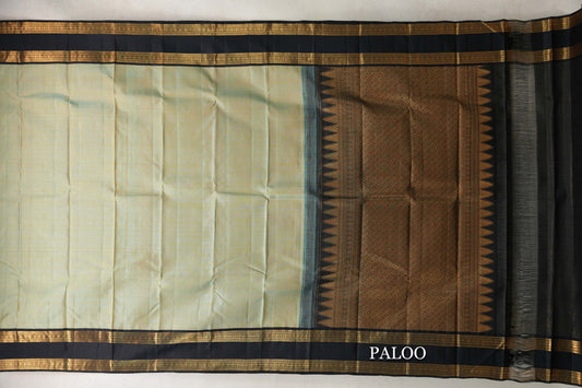 Dual Tone of Mild Pastel Blue and Yellow  Vaira Oosi Vintage Kanjivaram Silk Saree paloo