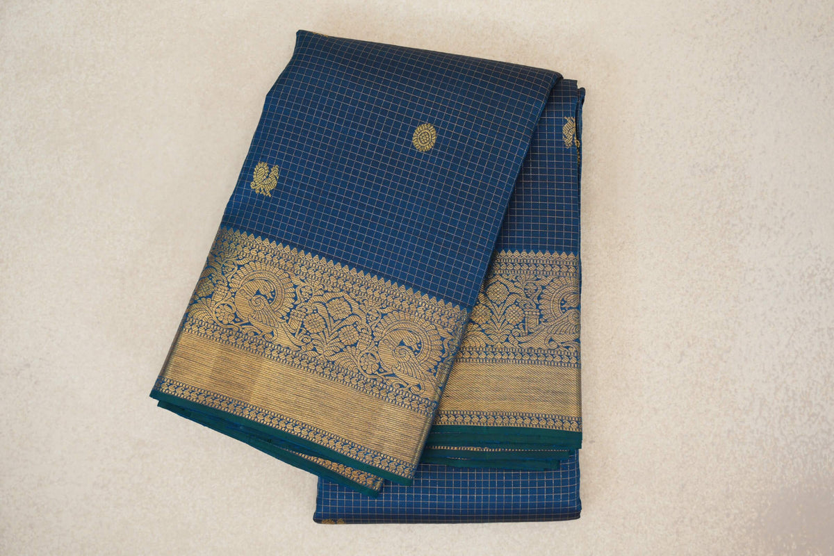 Peacock Blue Vintage Kanjivaram Silk Saree