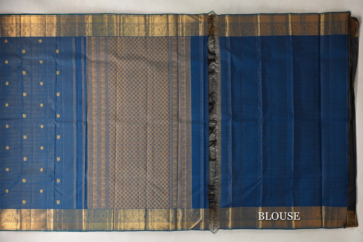 Peacock Blue Vintage Kanjivaram Silk Saree blouse