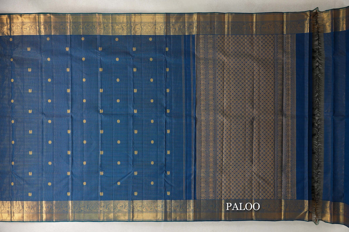 Peacock Blue Vintage Kanjivaram Silk Saree paloo