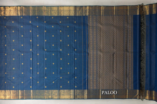 Peacock Blue Vintage Kanjivaram Silk Saree paloo