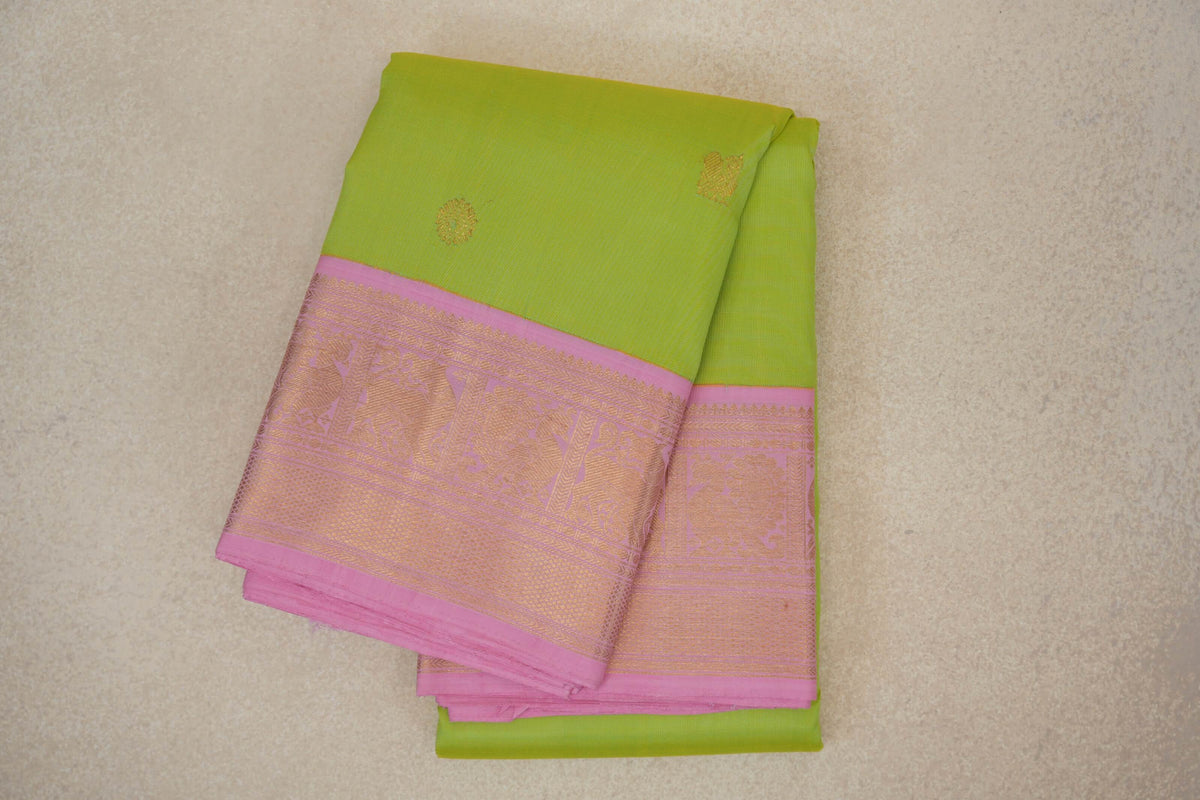 folded Fluorescent Green Vintage Kanjivaram Silk Saree