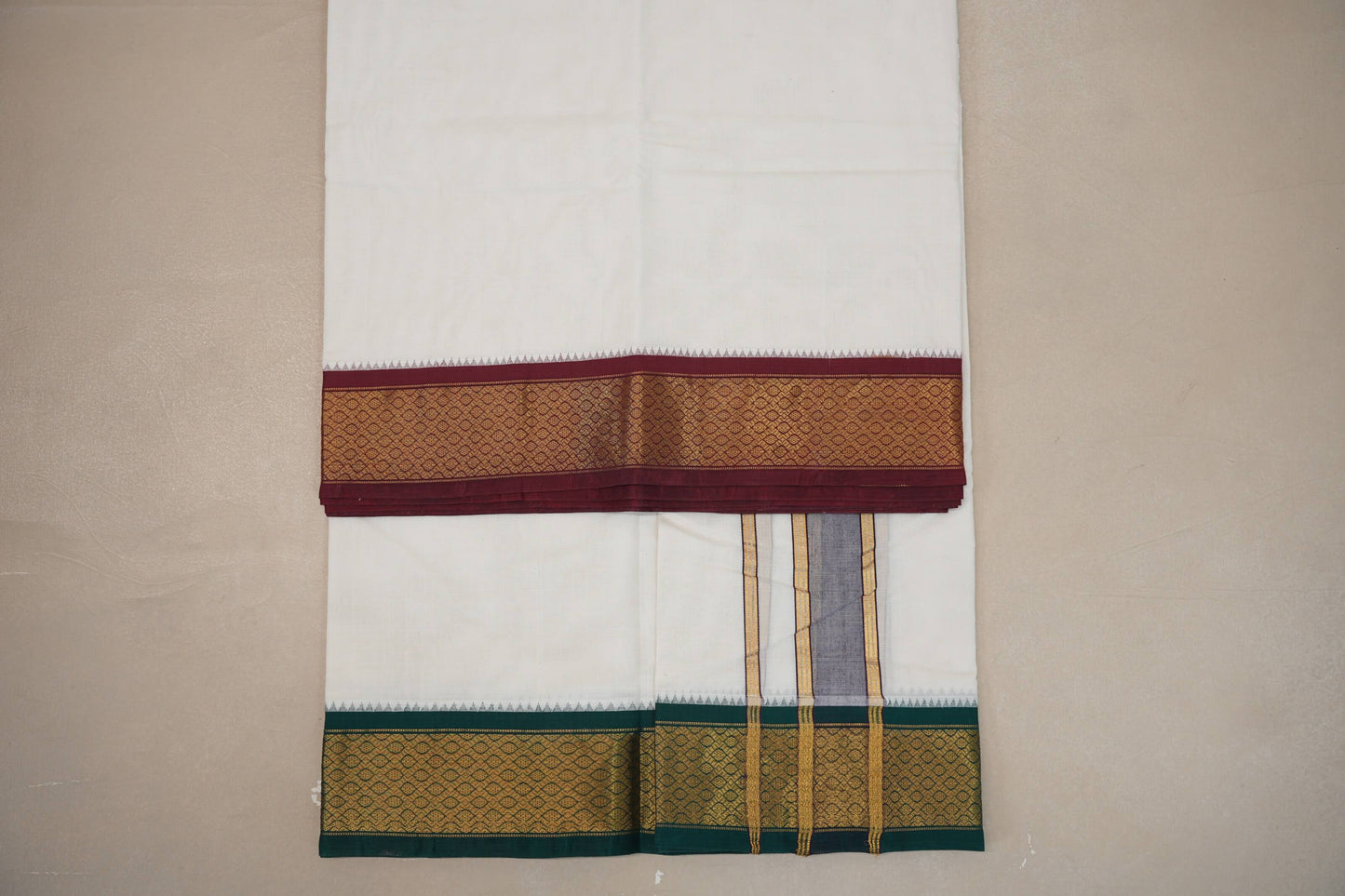 9 Mulam Cotton Muhurtham Dhoti with 5 Mulam Angavastram by Shreenivas Silks PSSR01DH090 - Parisera