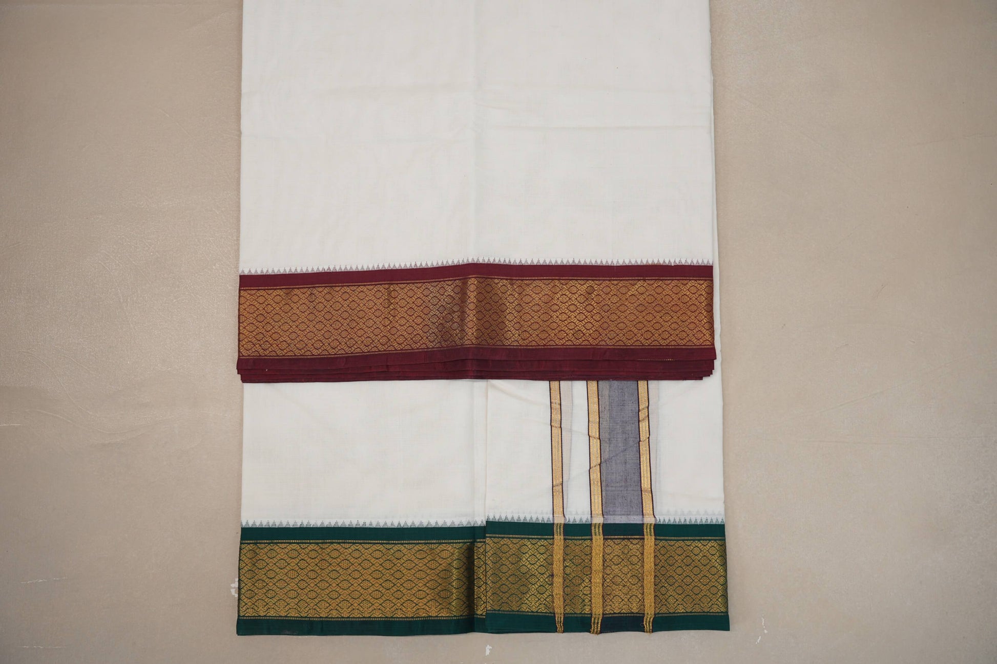 9 Mulam Cotton Muhurtham Dhoti with 5 Mulam Angavastram by Shreenivas Silks PSSR01DH090 - Parisera