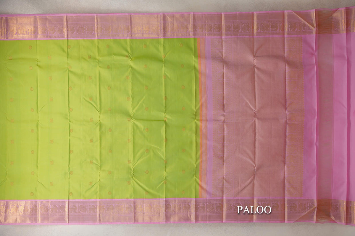 Fluorescent Green Vintage Kanjivaram Silk Saree paloo