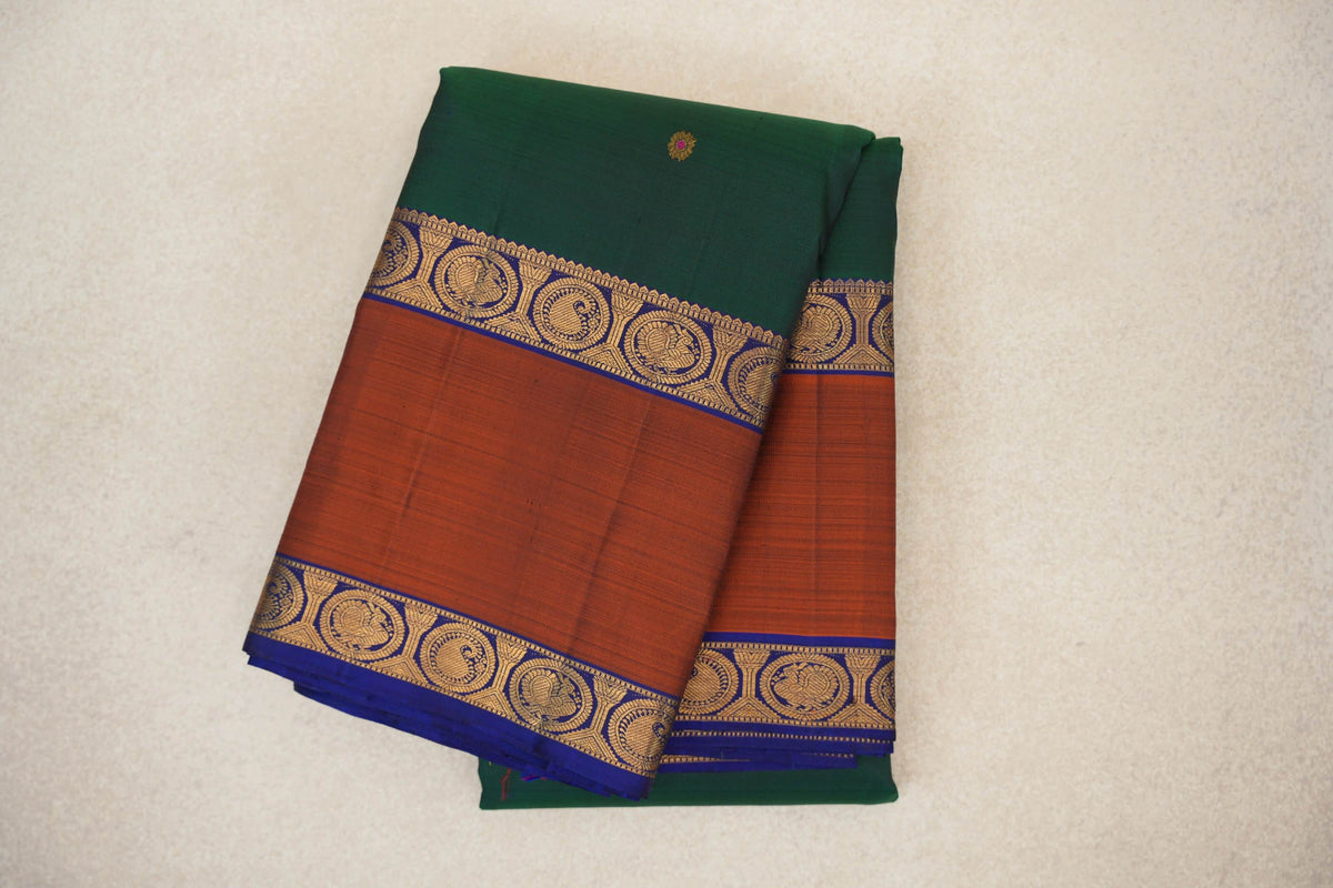 folded Bottle Green Vintage Kanjivaram Silk Saree