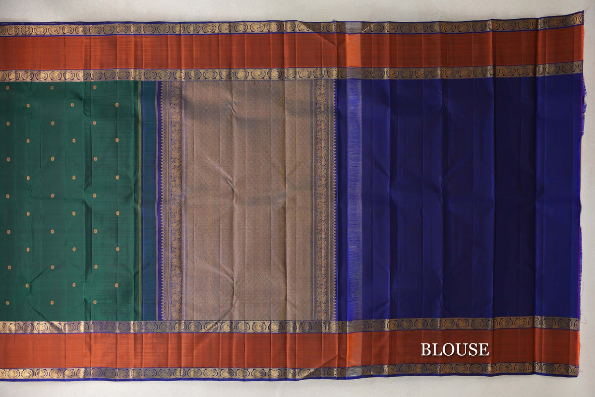 Bottle Green Vintage Kanjivaram Silk Saree blouse