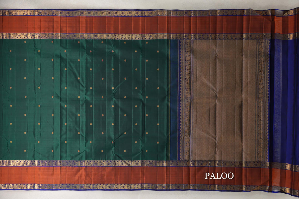 Bottle Green Vintage Kanjivaram Silk Saree paloo