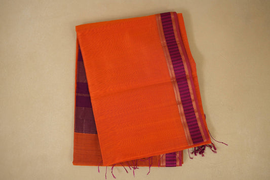 Orange Maheshwari Silk Cotton Saree by Shreenivas Silks PSSR018026 - Parisera