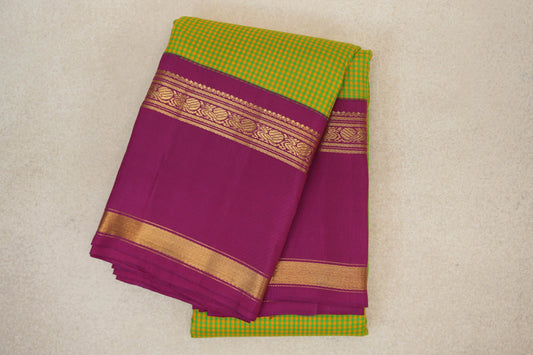 folded Green and Yellow Checks Vintage Kanjivaram Silk Saree