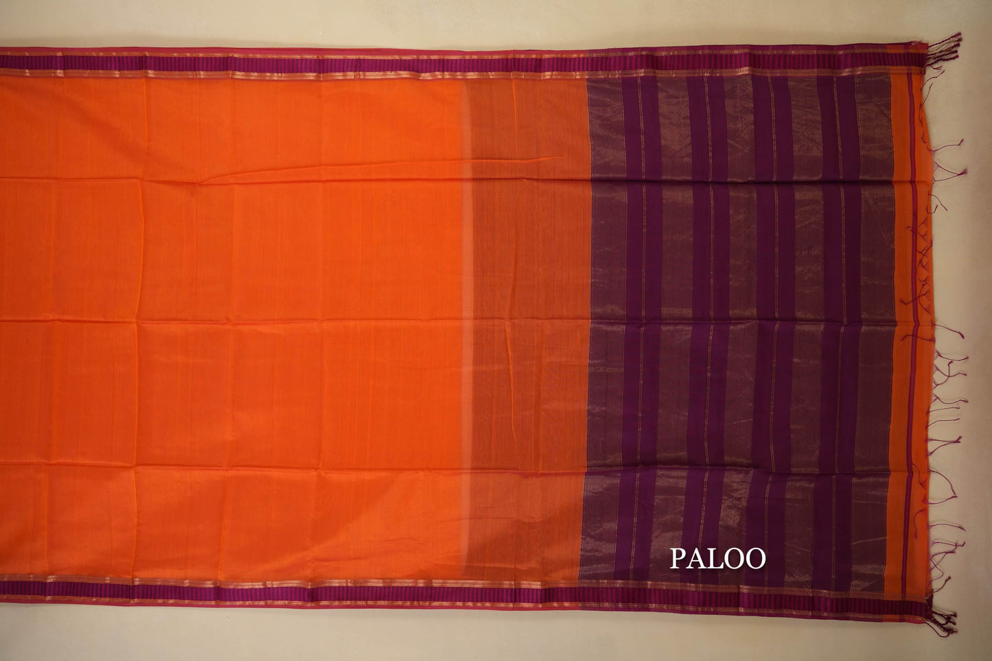 Orange Maheshwari Silk Cotton Saree by Shreenivas Silks PSSR018026 - Parisera
