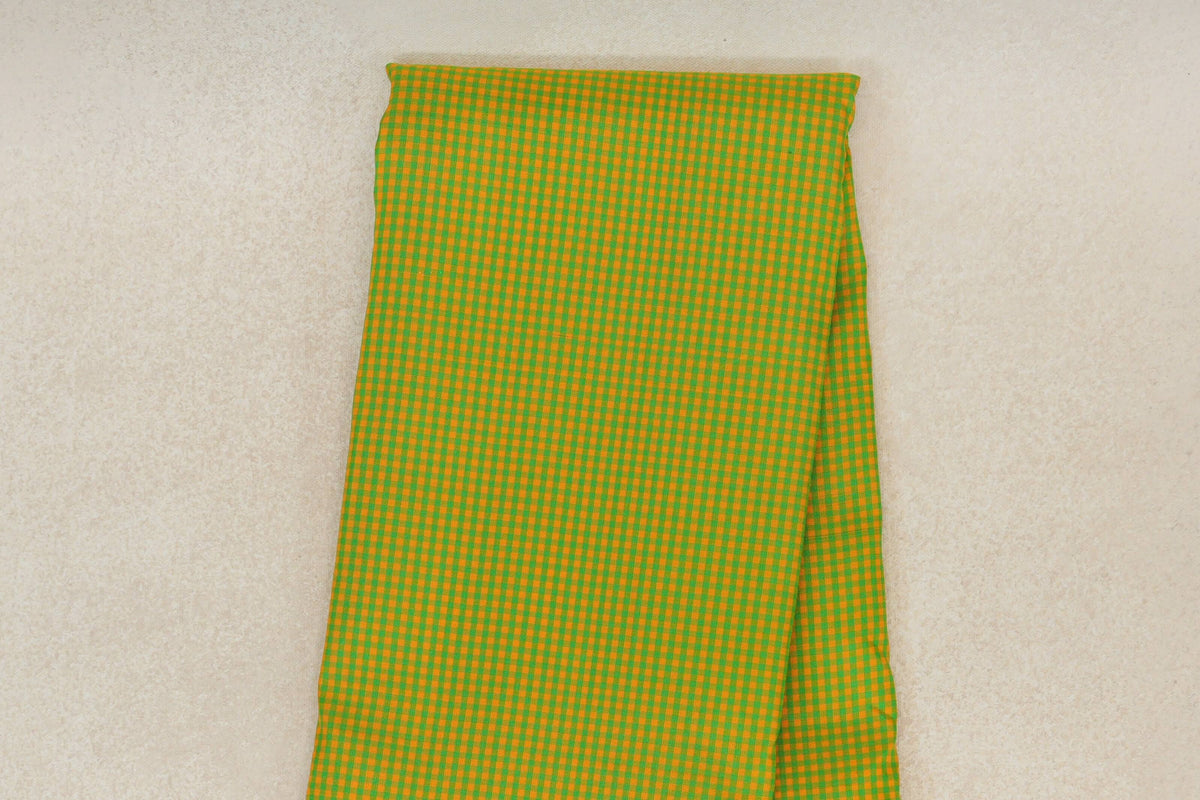 Green and Yellow Checks Vintage Kanjivaram Silk Saree body zoom