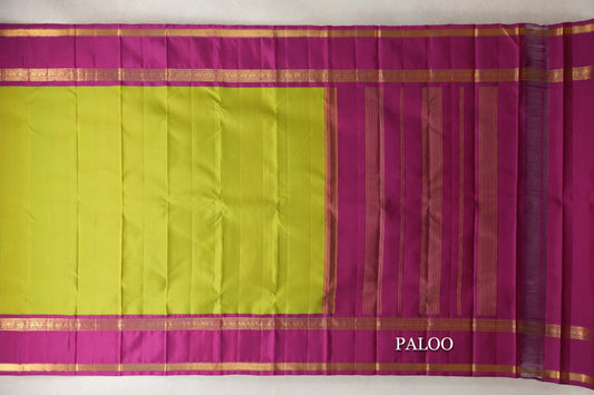 Green and Yellow Checks Vintage Kanjivaram Silk Saree paloo