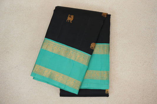 folded Black Vintage Kanjivaram Silk Saree 