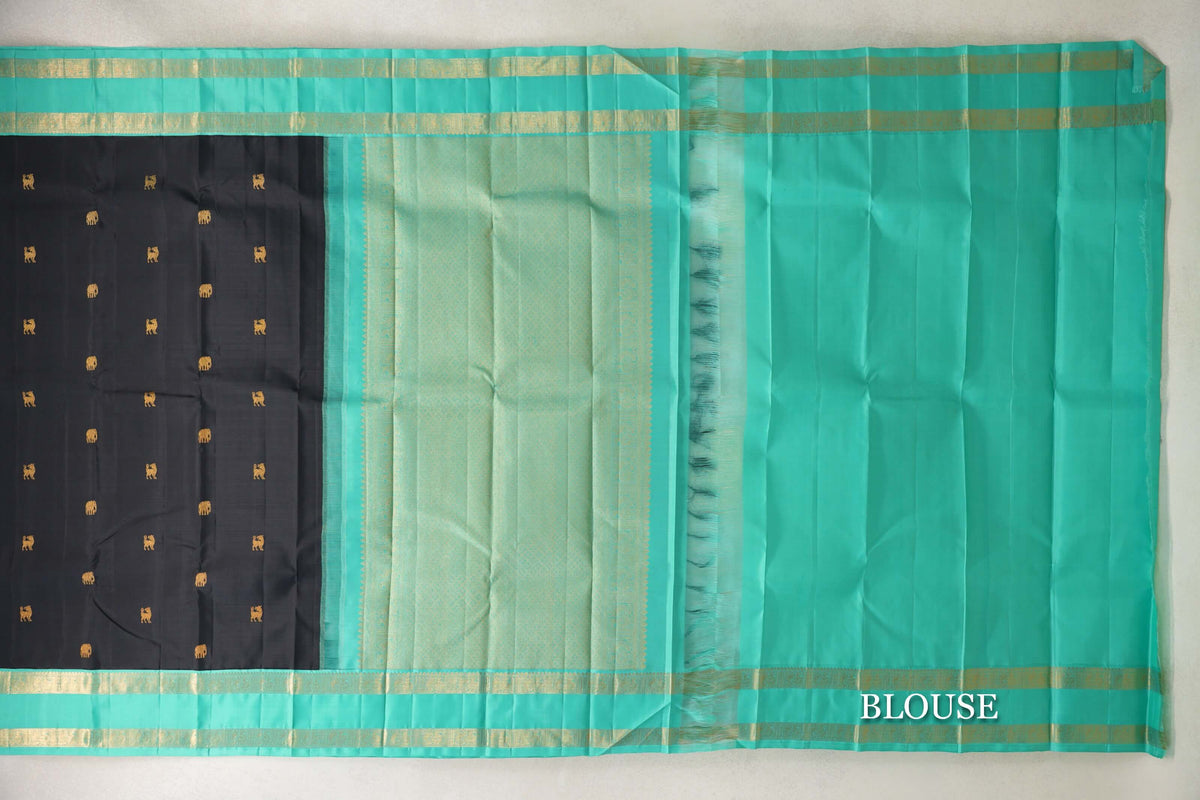 Black Vintage Kanjivaram Silk Saree blouse