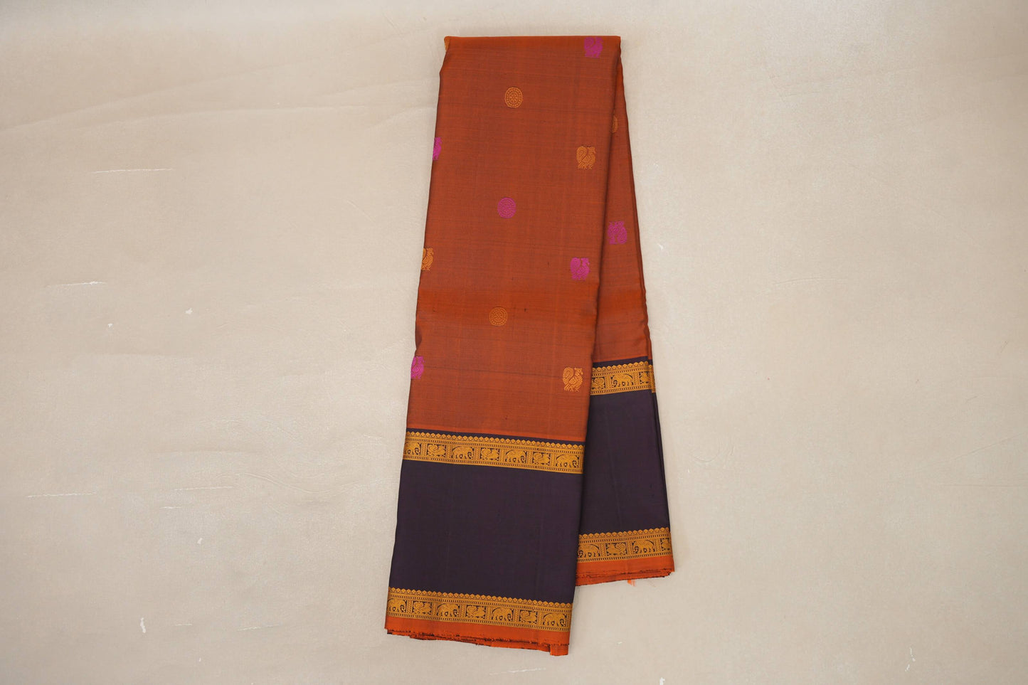 Orangish brown with Deep Plum Vintage Kanjivaram Silk Saree by Shreenivas Silks PSSR019051
