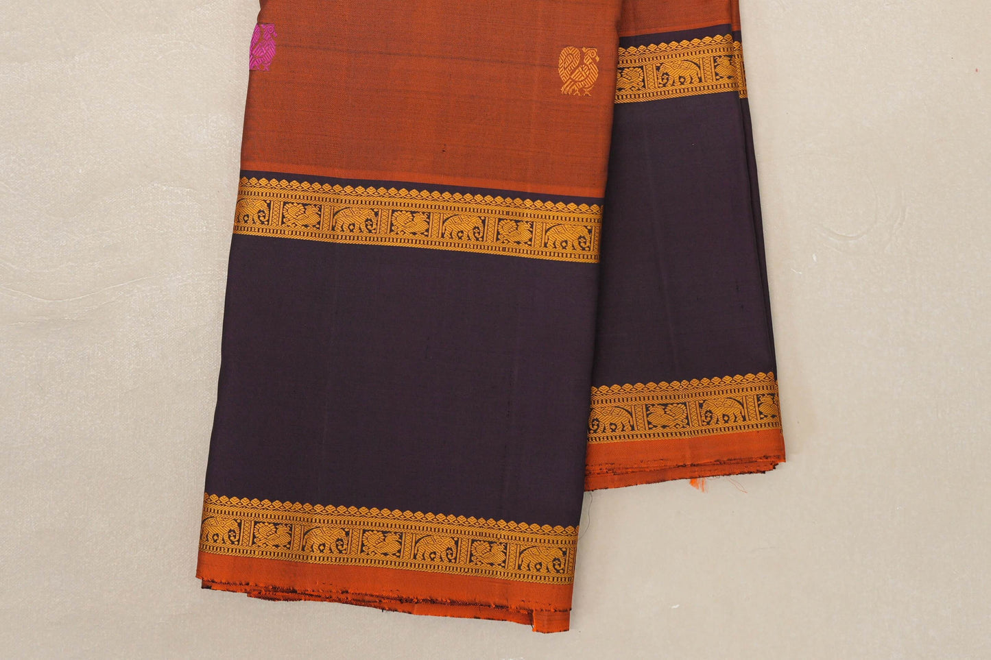 Orangish brown with Deep Plum Vintage Kanjivaram Silk Saree by Shreenivas Silks PSSR019051